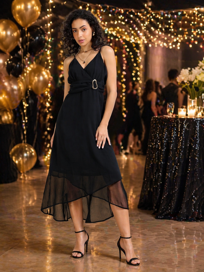 Women Black Party High Low Dress