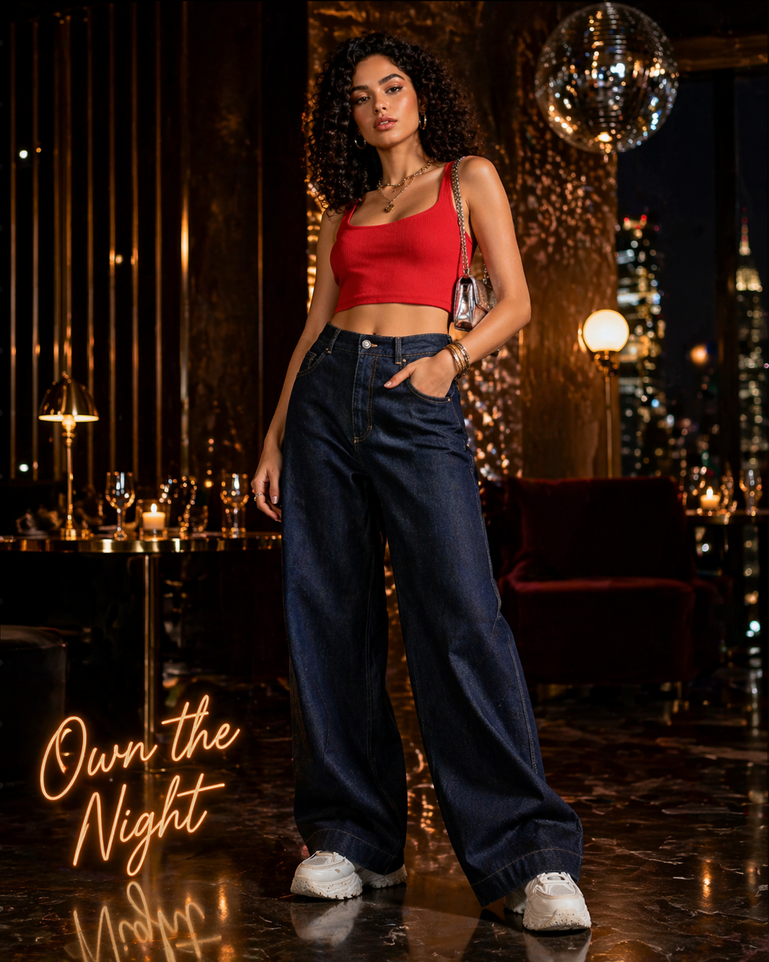 Women Navy Denim Baggy Pants