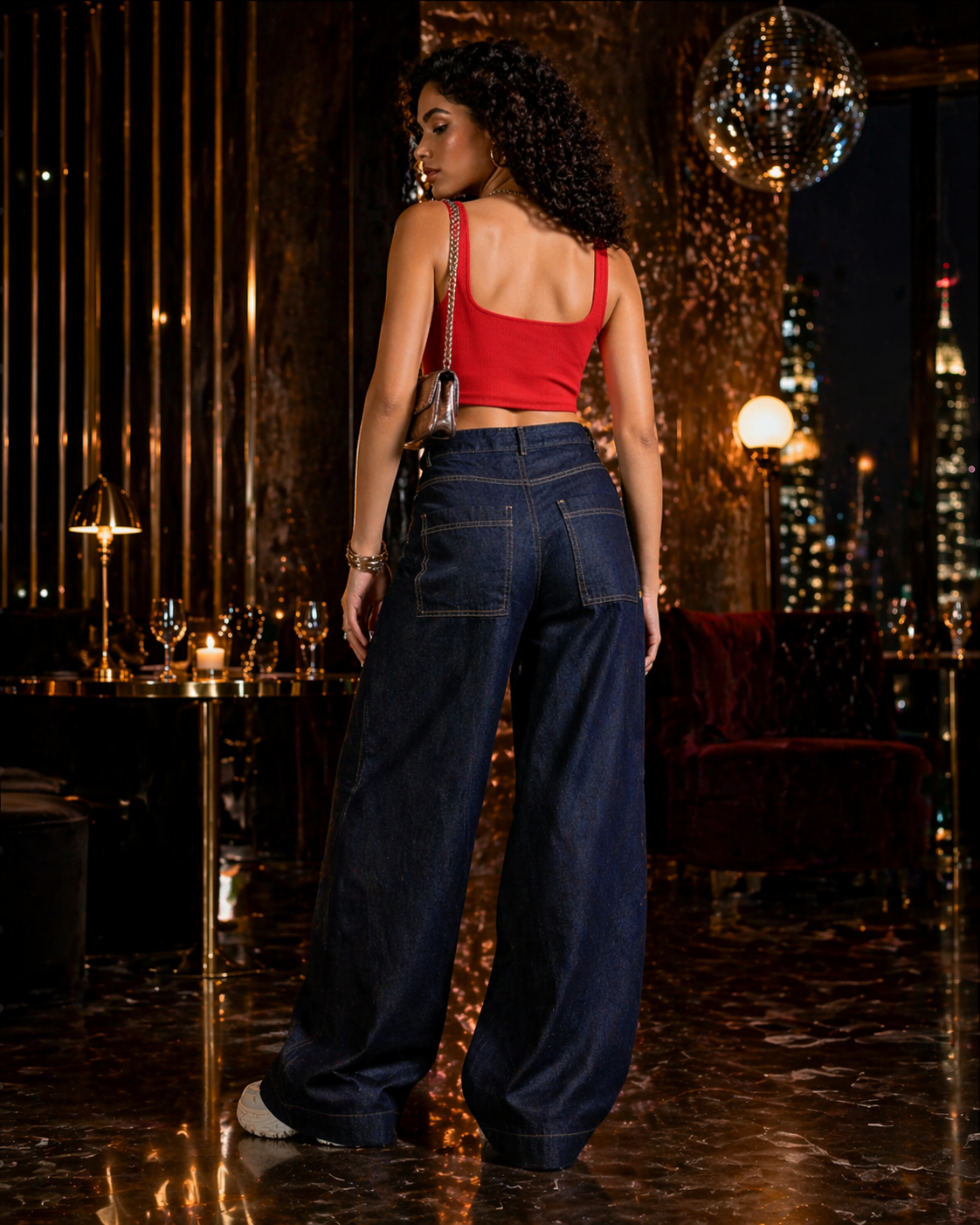 Women Navy Denim Baggy Pants