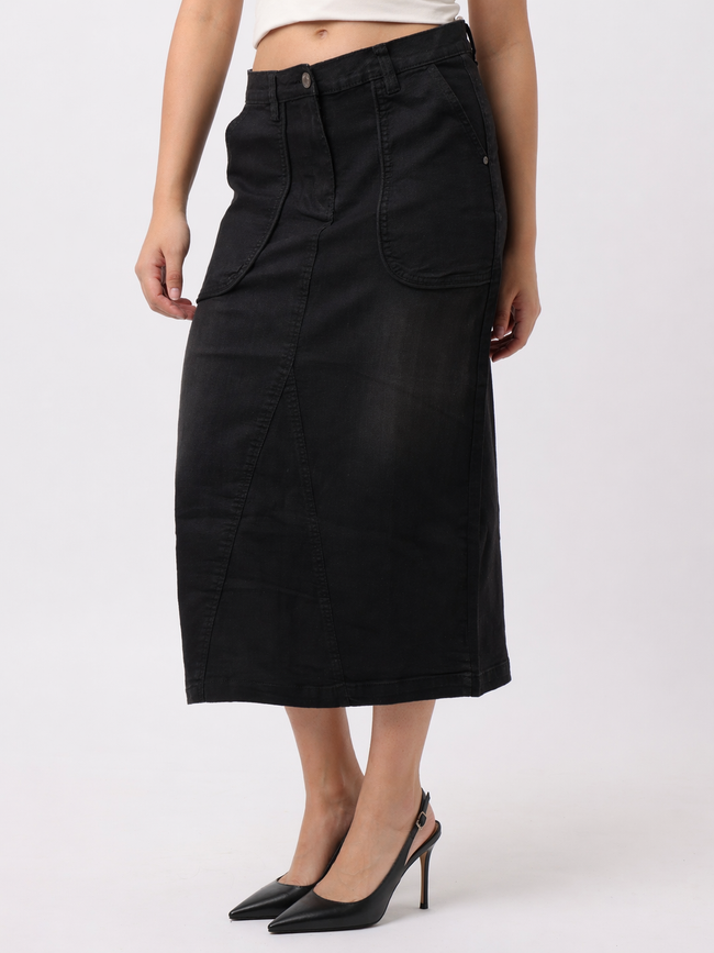 Women Black Regular Fit Cotton Skirt