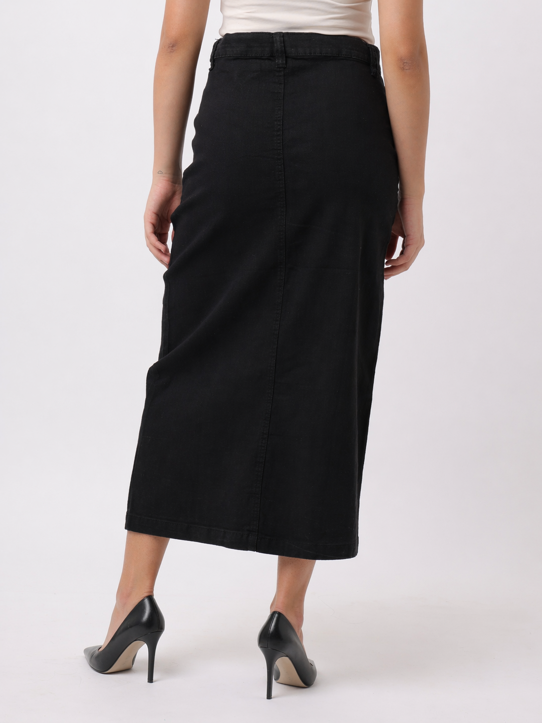 Women Black Regular Fit Cotton Skirt