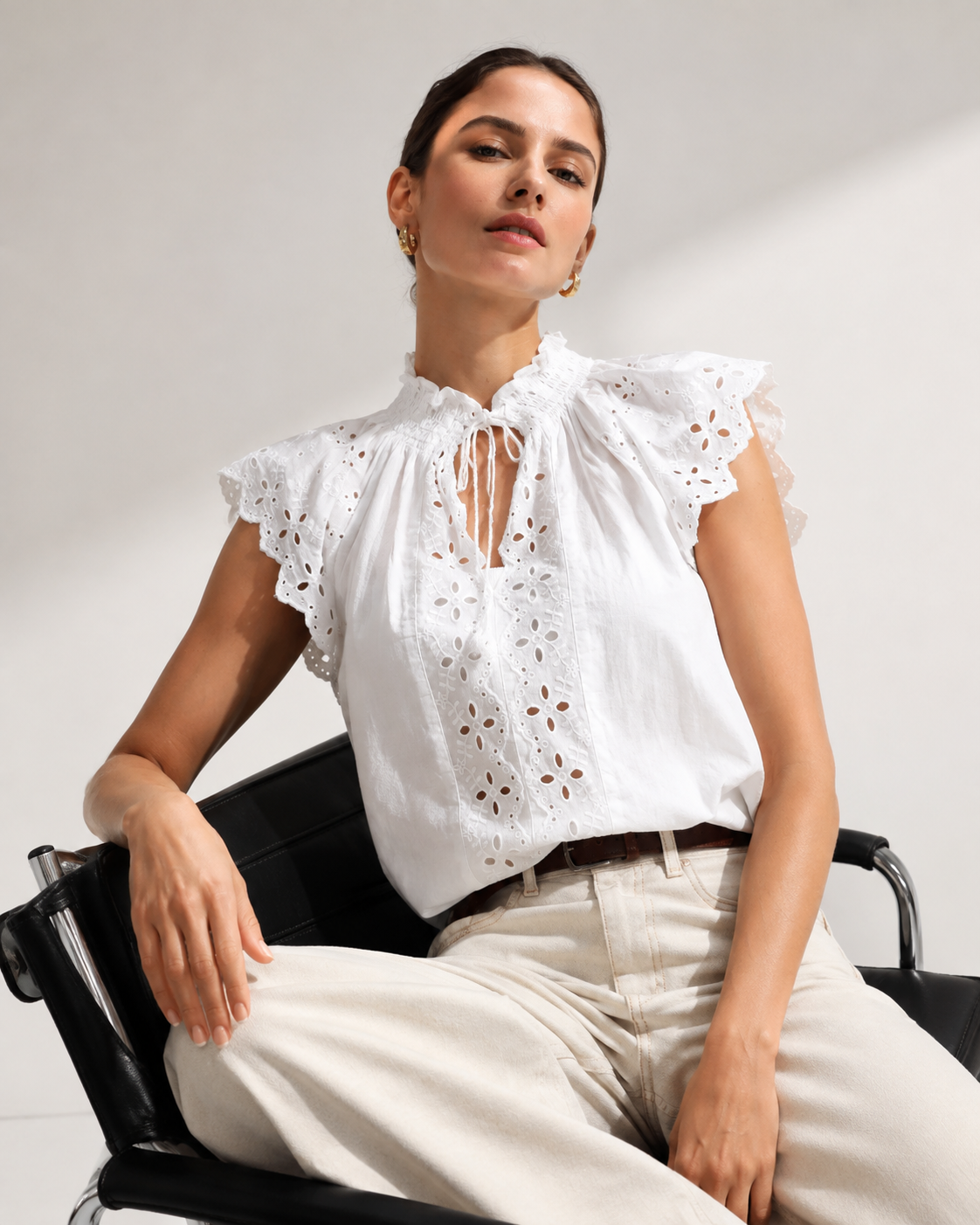 Women White Schiffli Top