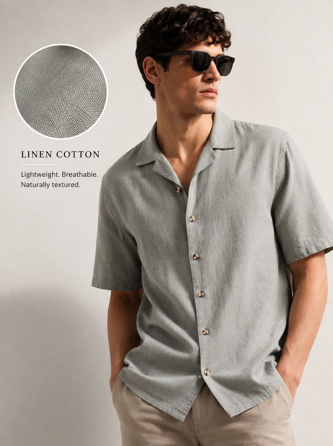 Men Olive Spread Collar Cotton Blend Shirt