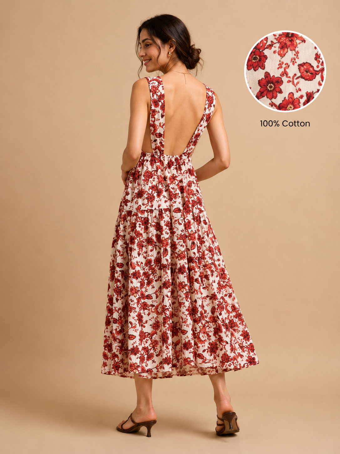 Women Floral Open-Back Cotton Maxi Dress