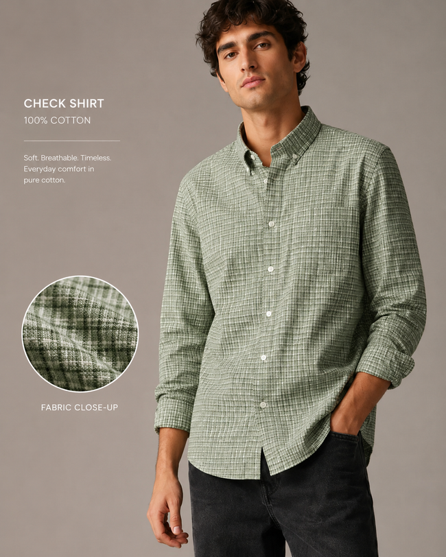 Men Green Micro Check Shirt