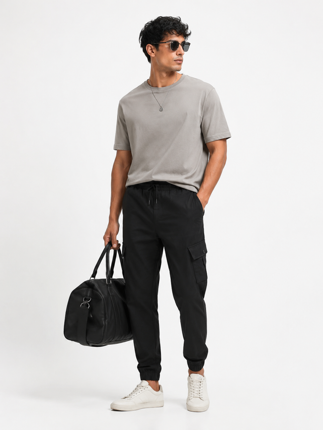 Men Black Cargo Jogger Pants