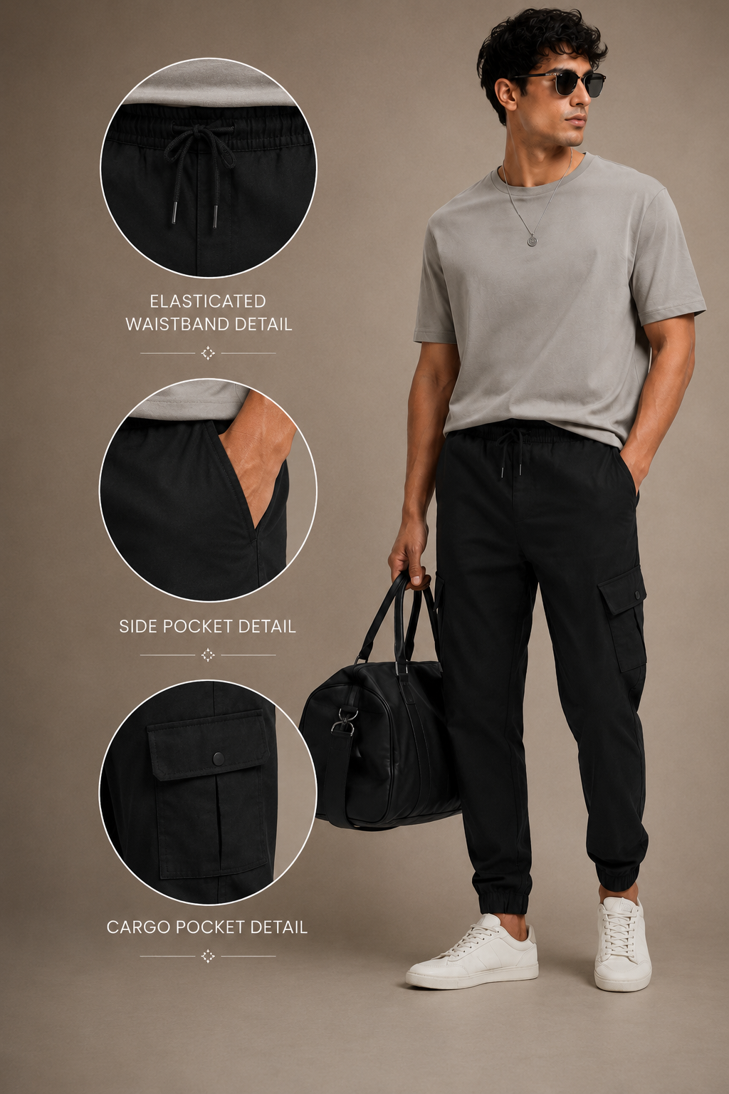 Men Black Cargo Jogger Pants