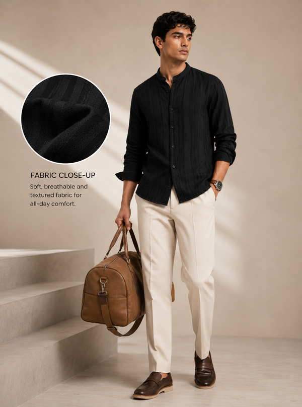 Men Black Striped Shirt