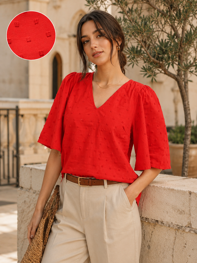 Women Red Bell Sleeve Top