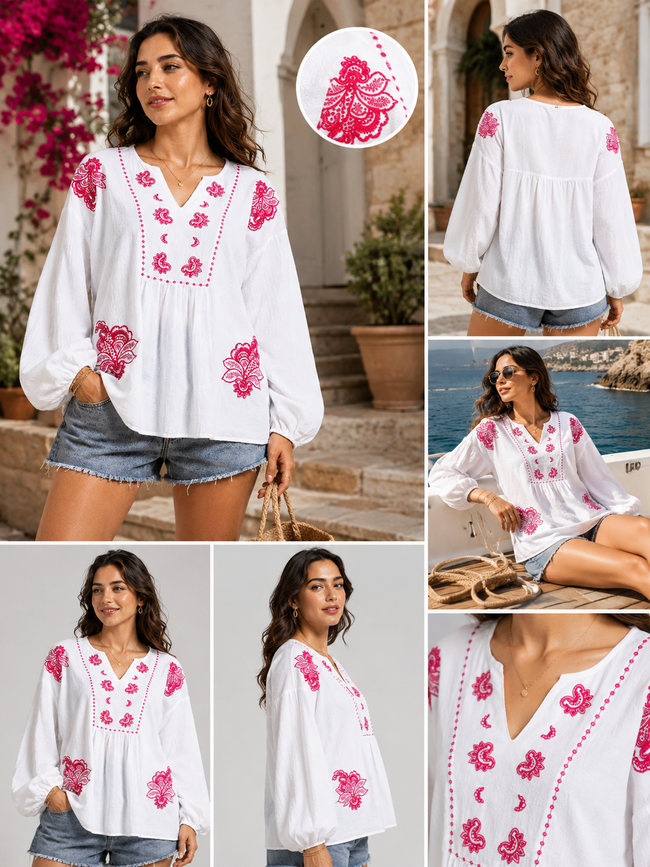 Women Relaxed Embroidered Top