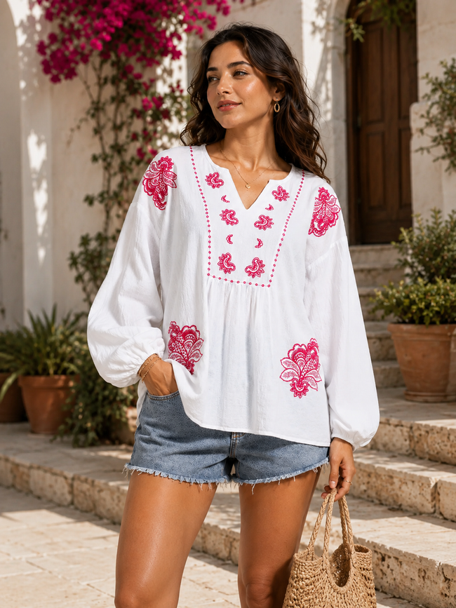 Women Relaxed Embroidered Top