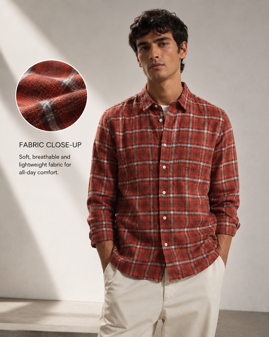 Men Orange Check  Shirt