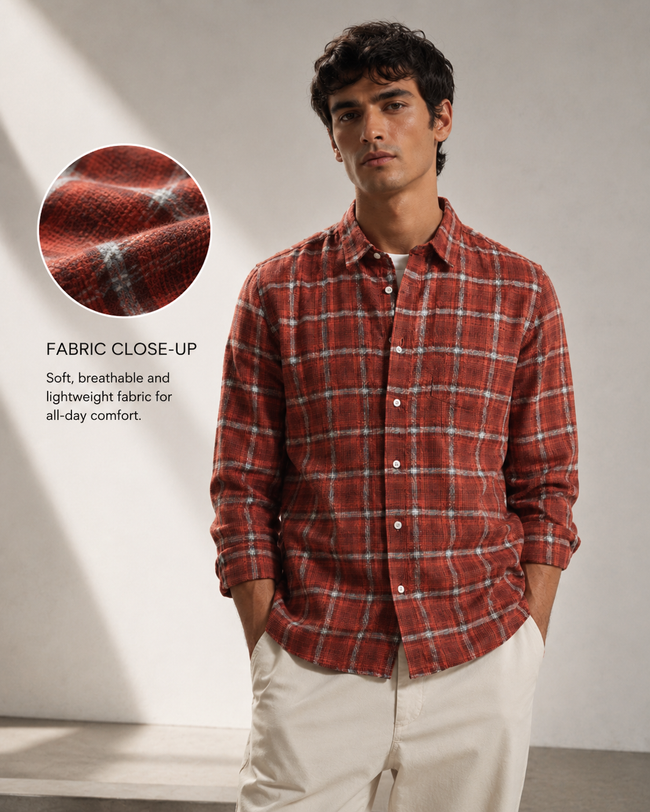 Men Orange Check  Shirt
