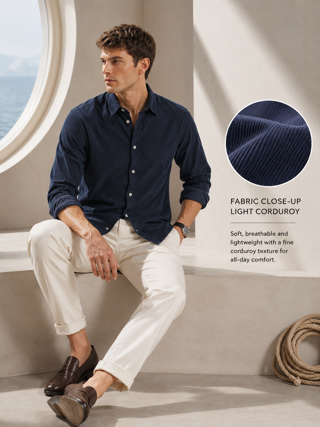 Men Navy Light Corduroy Shirt
