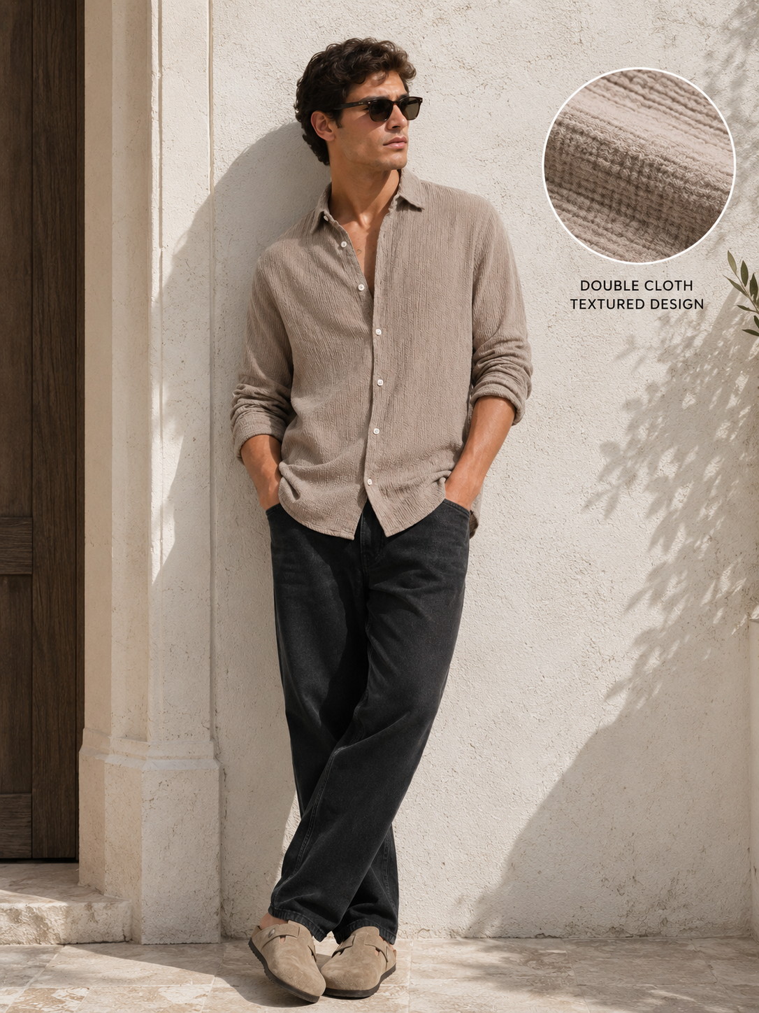 Men Taupe Self-Design Shirt