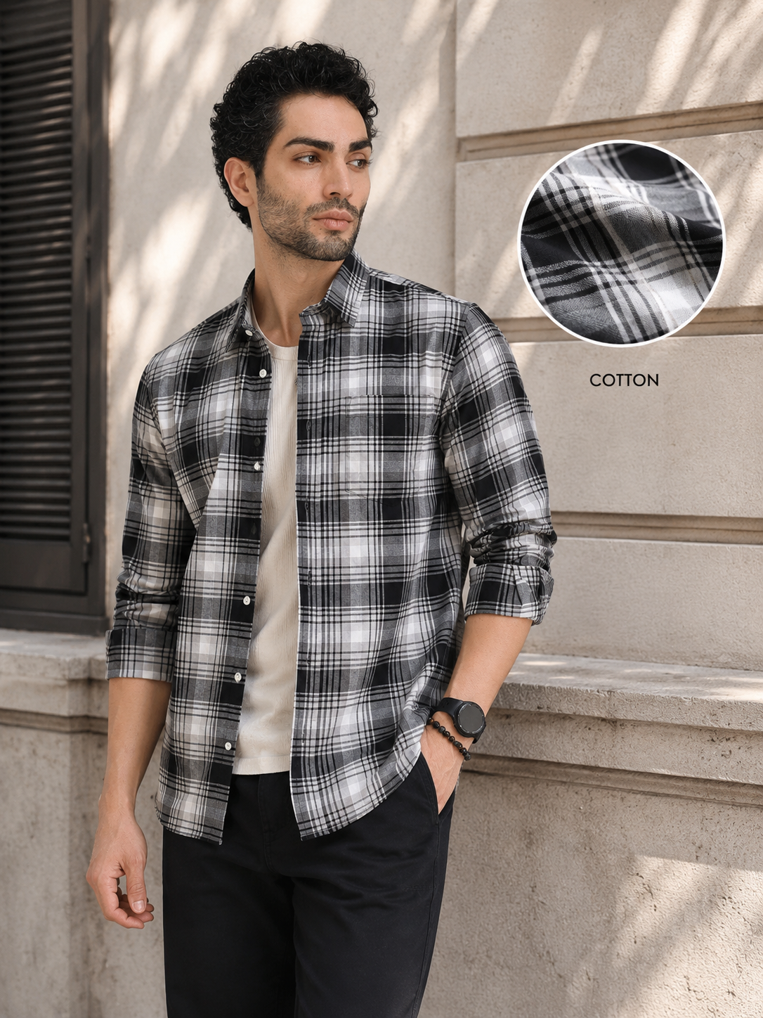 Men Black Regular Fit Check Shirt