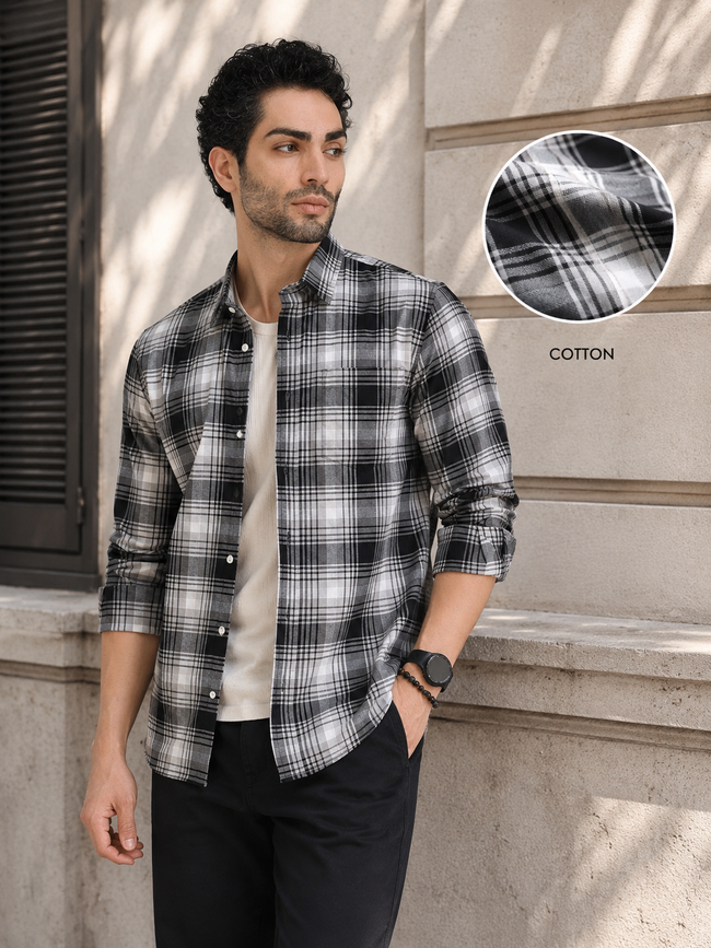 Men Black Regular Fit Check Shirt