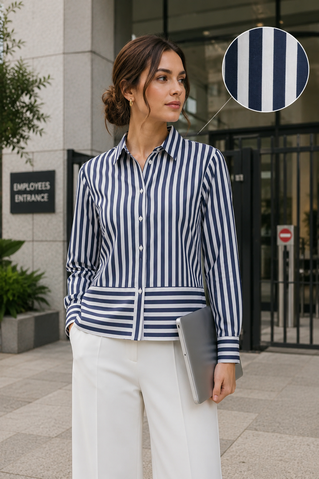 Women Navy Stripe Panel Detail Shirt