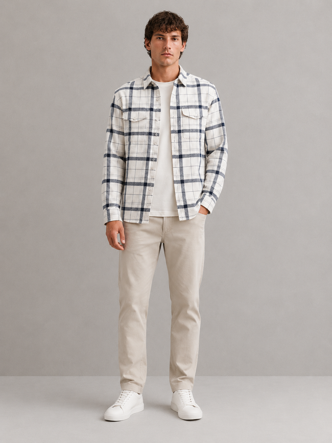 Men White Modern Check Shirt
