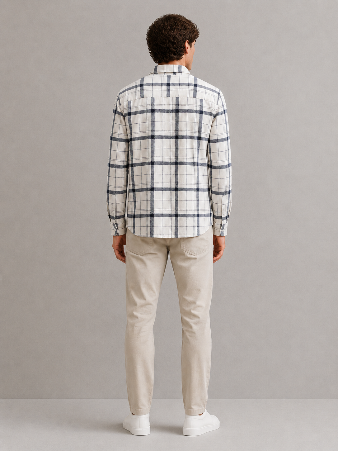 Men White Modern Check Shirt