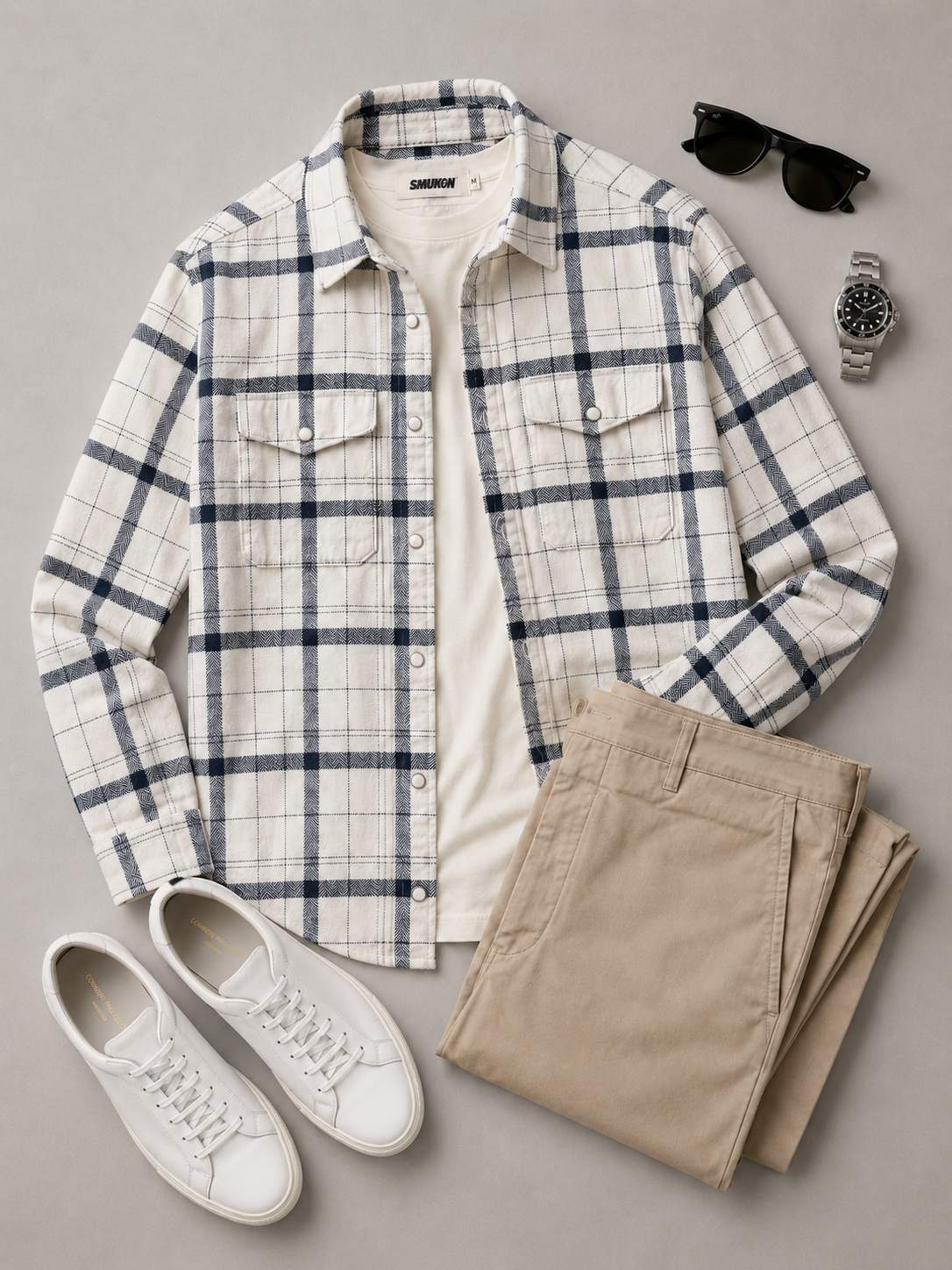 Men White Modern Check Shirt