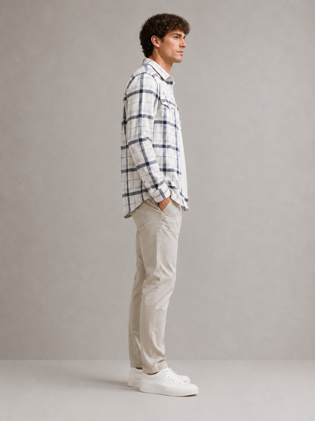 Men White Modern Check Shirt