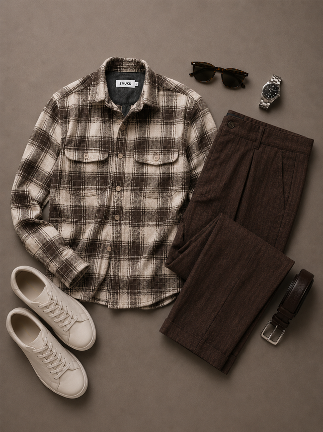 Men Brown Urban Plaid Shirt