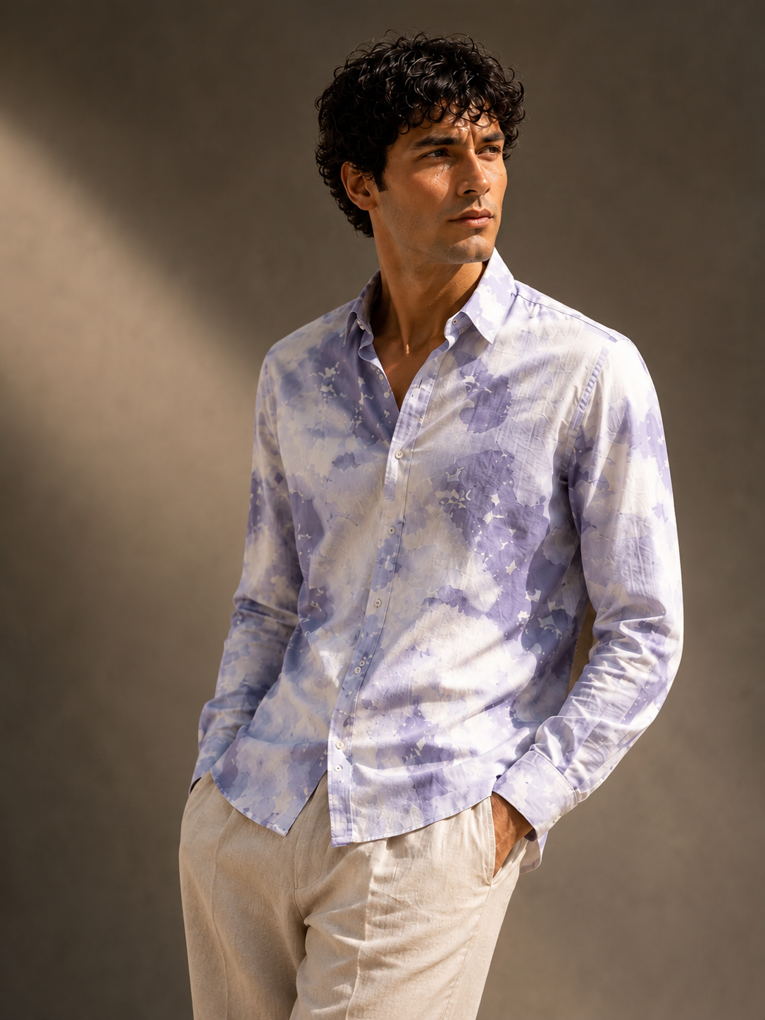 Men Purple Watercolor Print Shirt