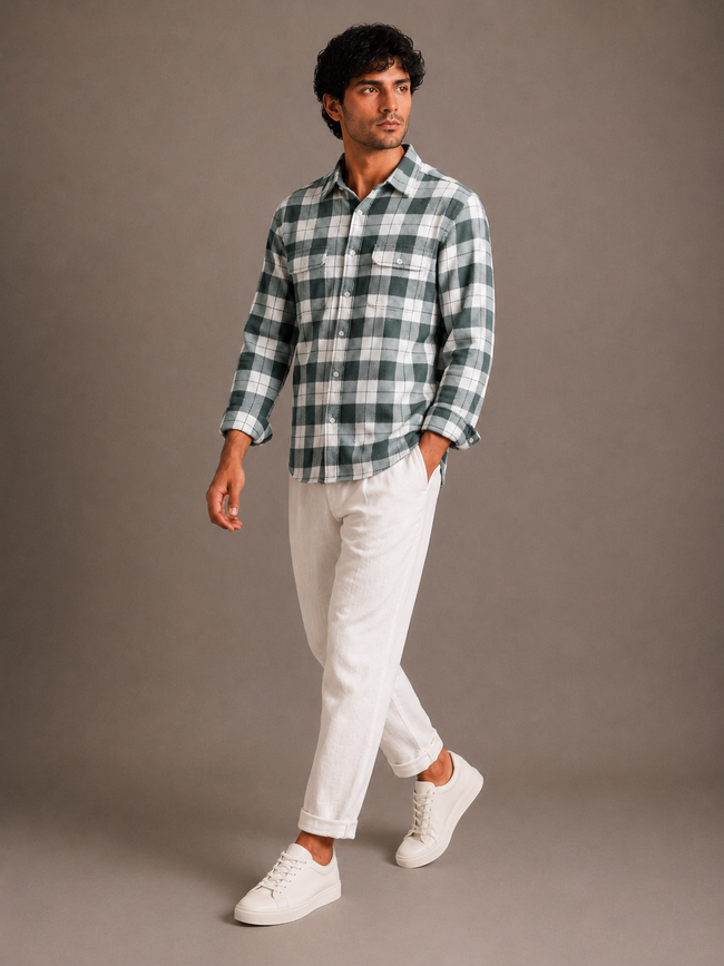 Men Green Urban Check Shirt