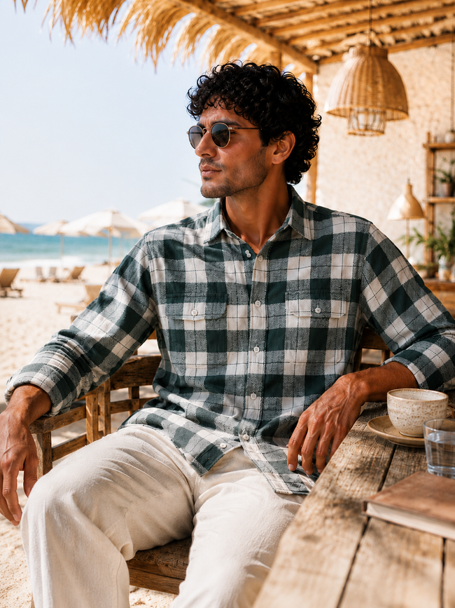 Men Green Urban Check Shirt