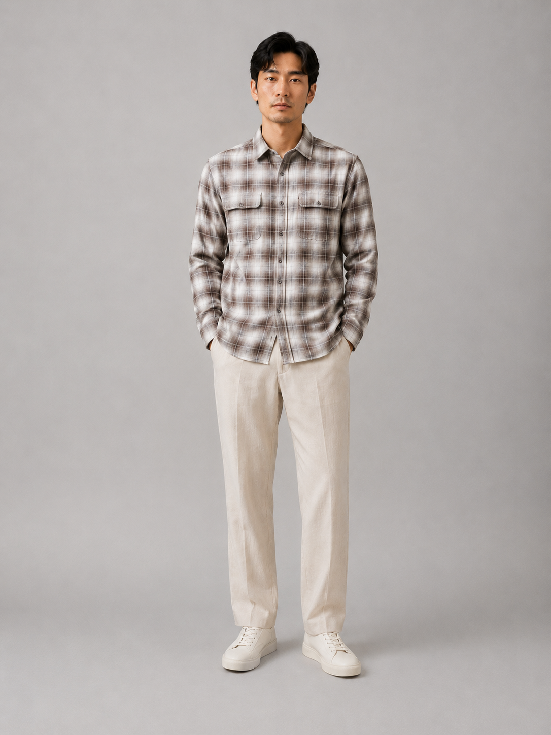 Men Brown Utility Plaid Shirt