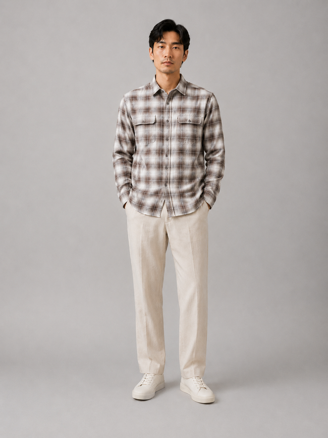 Men Brown Utility Plaid Shirt