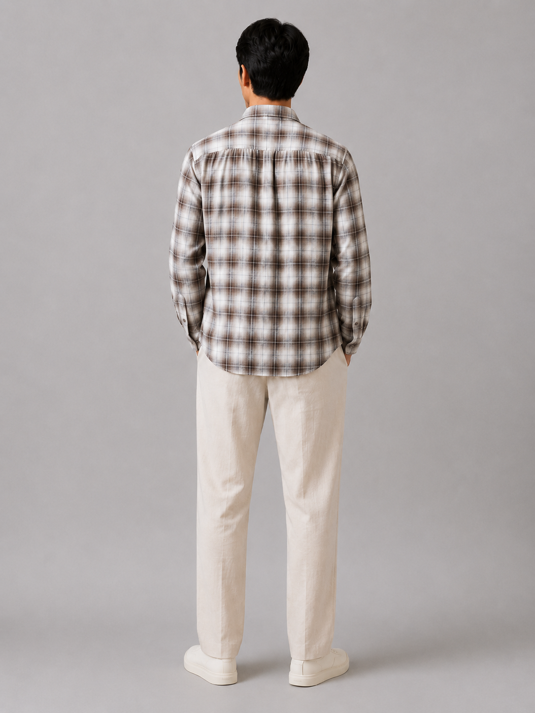 Men Brown Utility Plaid Shirt