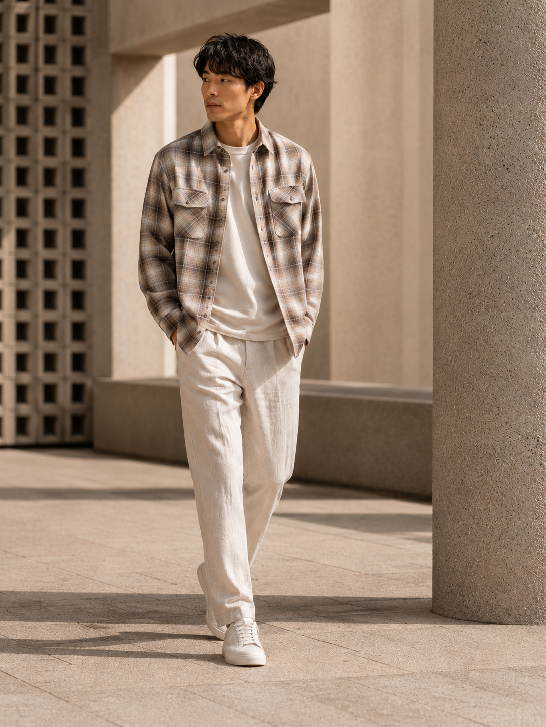 Men Brown Utility Plaid Shirt