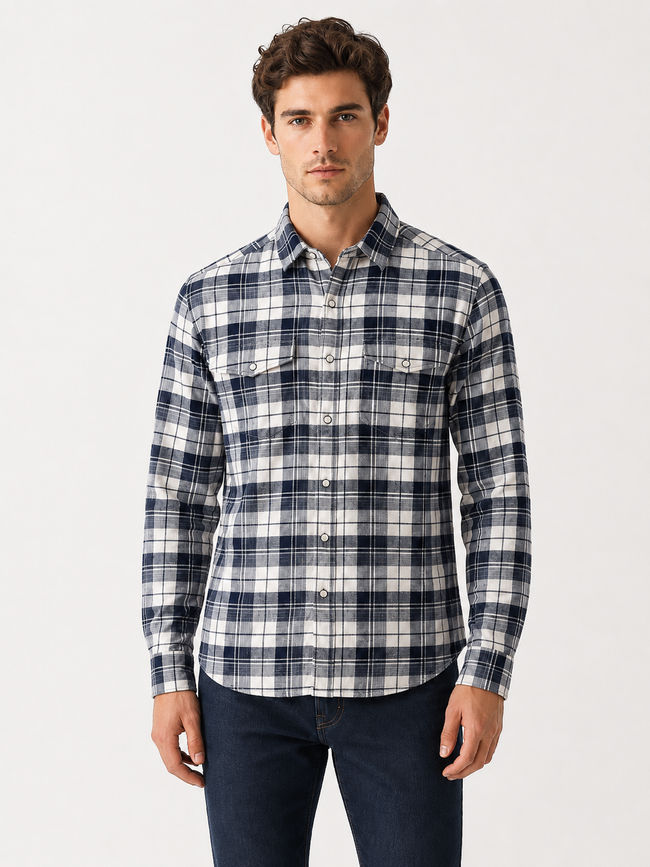 Men Navy Sharp Check Shirt