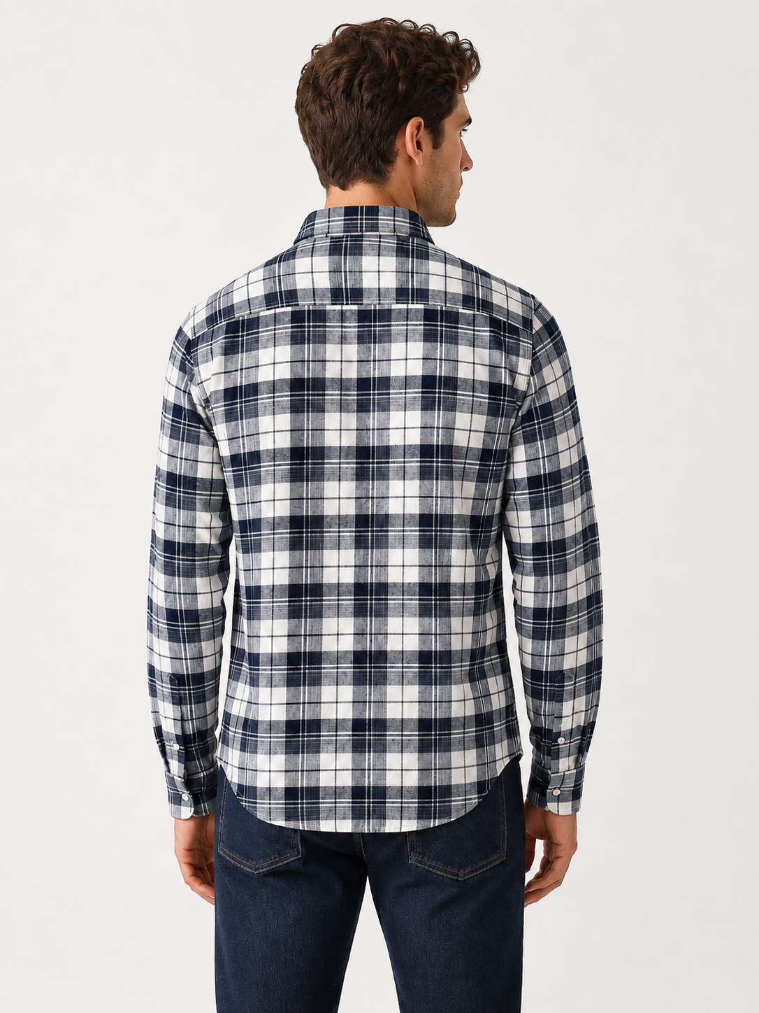 Men Navy Sharp Check Shirt