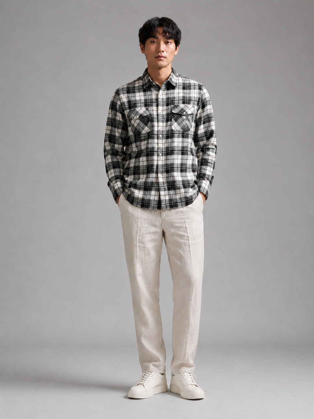 Men Black Rugged Plaid Shirt