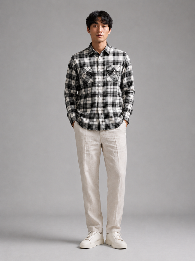 Men Black Rugged Plaid Shirt