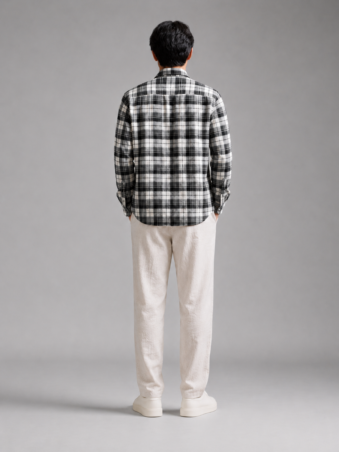 Men Black Rugged Plaid Shirt