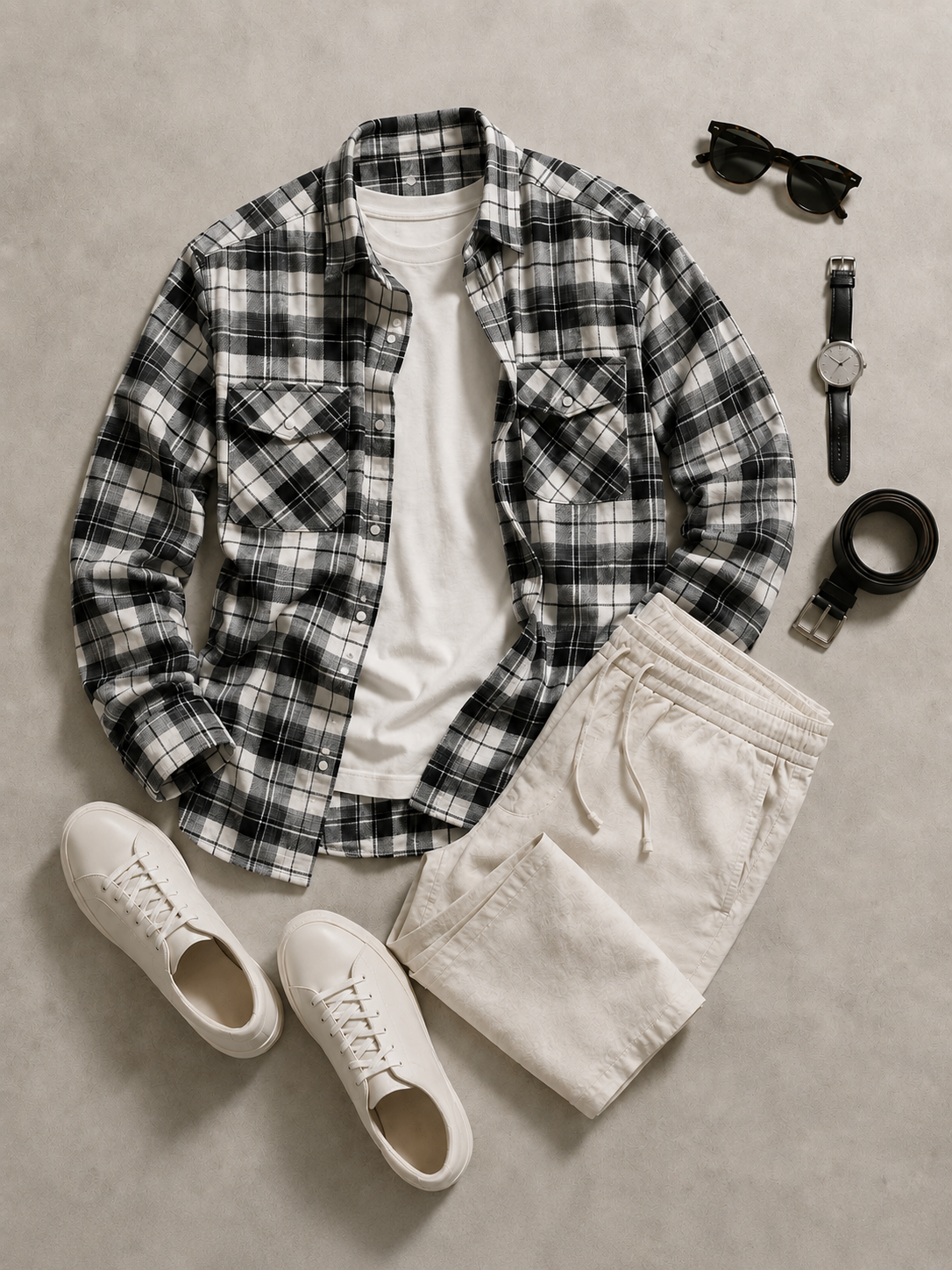 Men Black Rugged Plaid Shirt