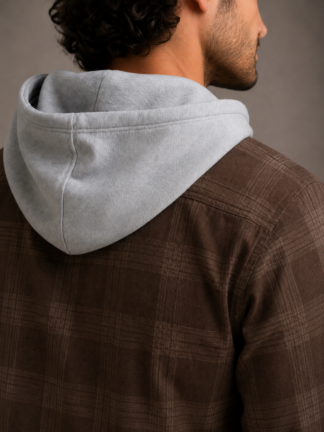 Men Brown Vintage Check Hooded Shirt
