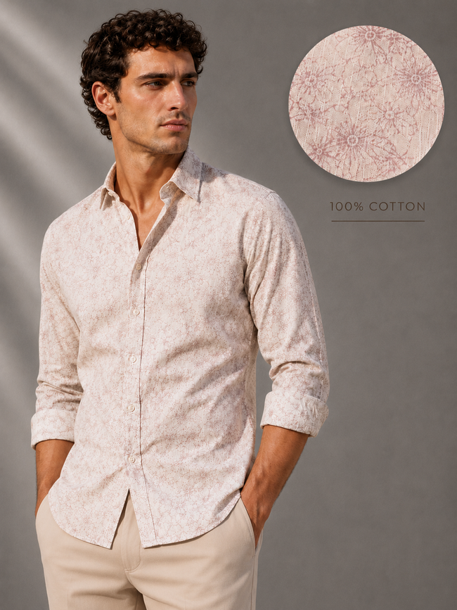 Men Pink Floral Sketch Shirt