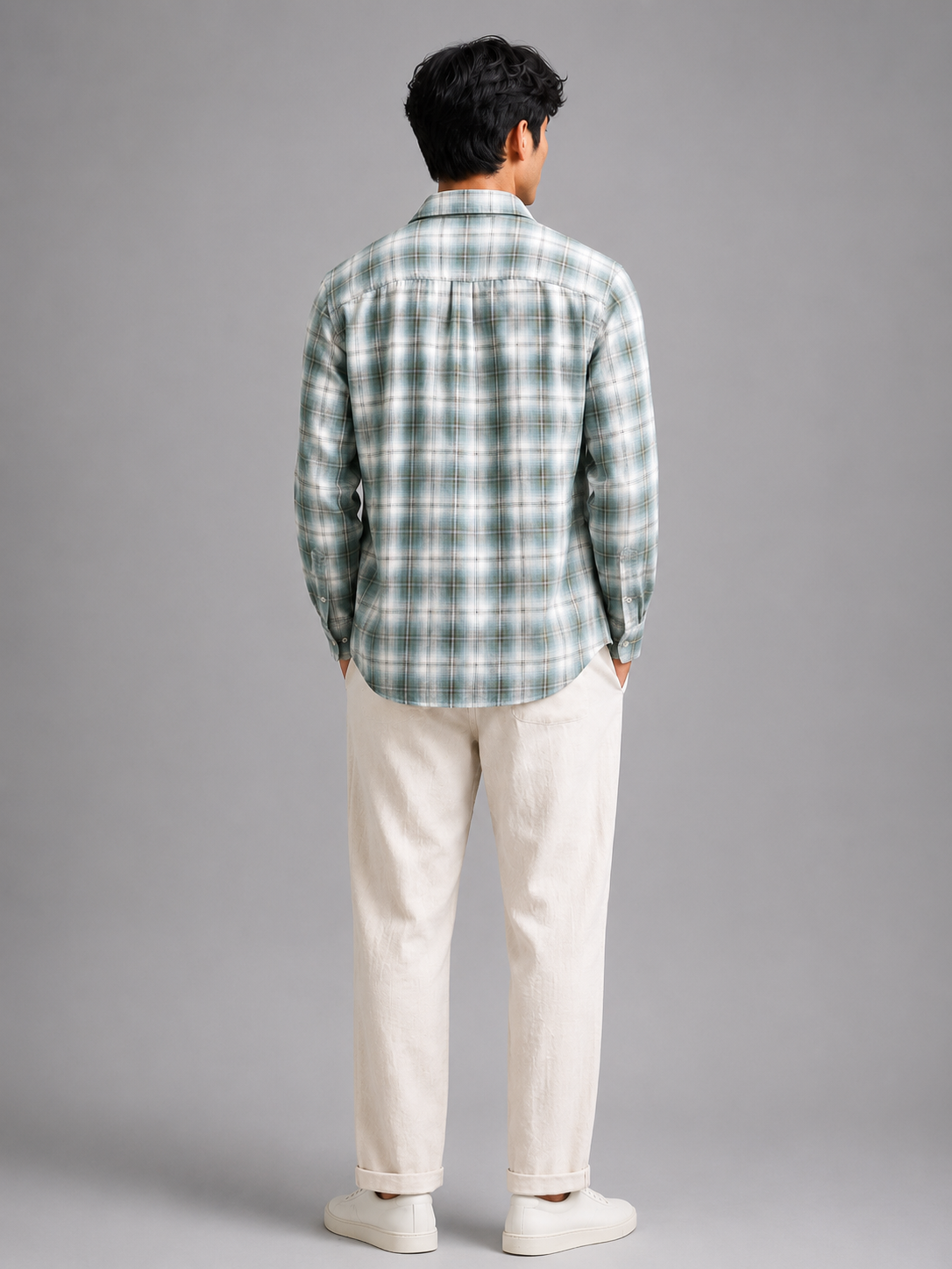 Men Green Utility Plaid Shirt