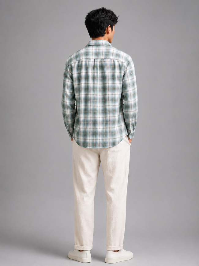 Men Green Utility Plaid Shirt