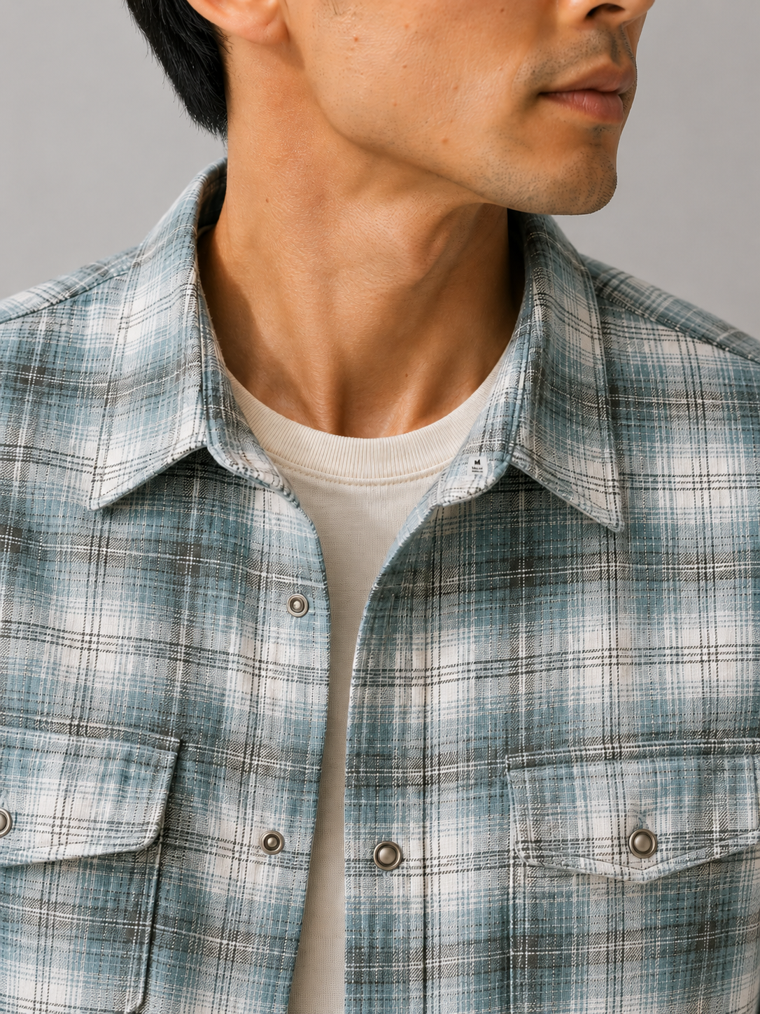 Men Green Utility Plaid Shirt
