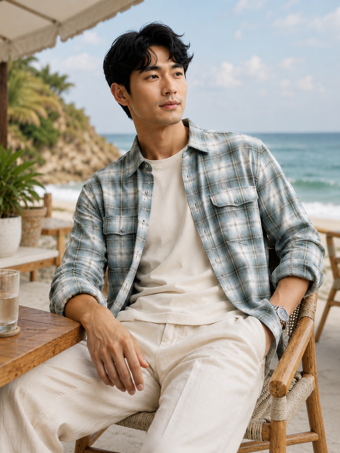 Men Green Utility Plaid Shirt
