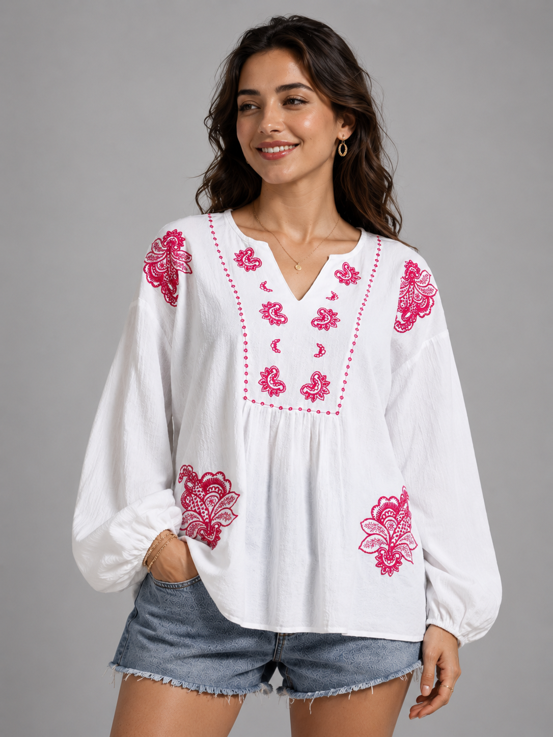 Women Relaxed Embroidered Top