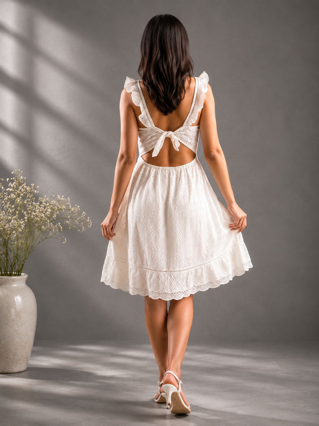 Women White Chic Schiffli Dress