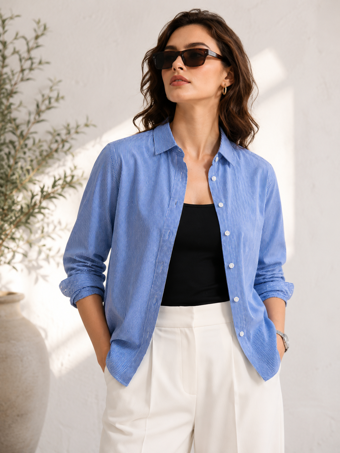 Women Blue Fine Stripe Shirt