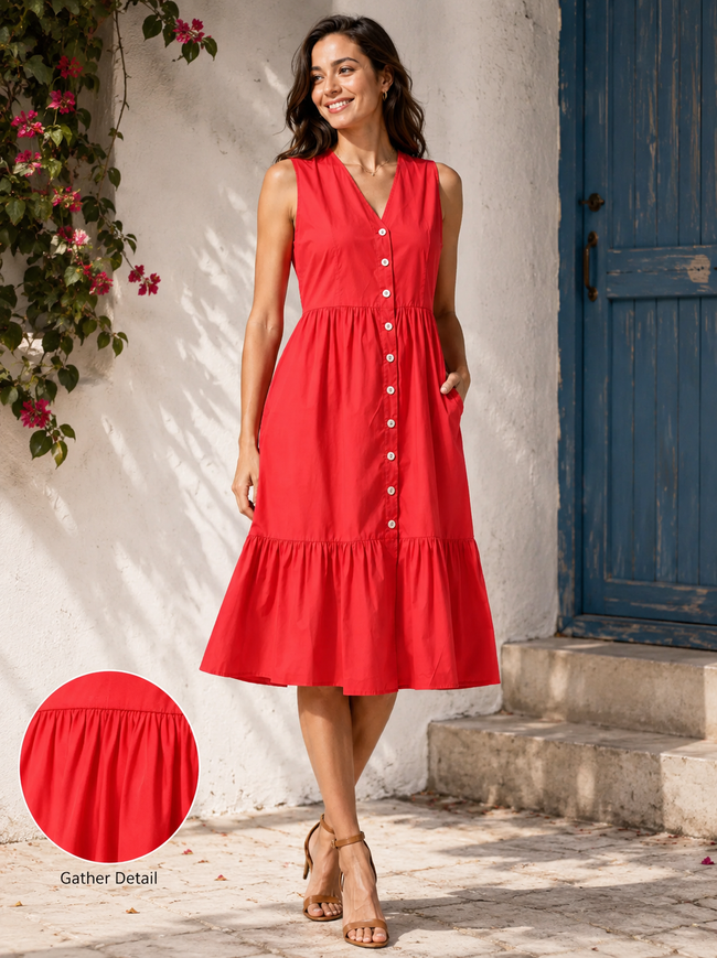 Women Red Fit & Flared Dress